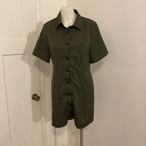 Emory Park size Large Houndstooth Plaid Soft Grunge Green Button Up Dress